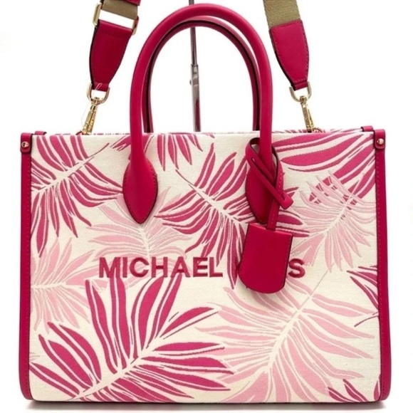 Michael Kors Medium Mirella Tote Bag Electric Pink Multi - Picture 2 of 11